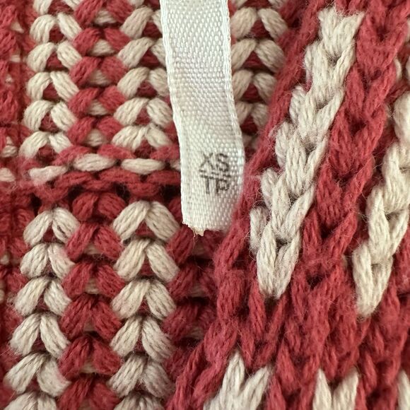 Free People Oversized Sweater Womens XS Red White Knit Zipper Boho Preppy Poncho - Picture 8 of 11